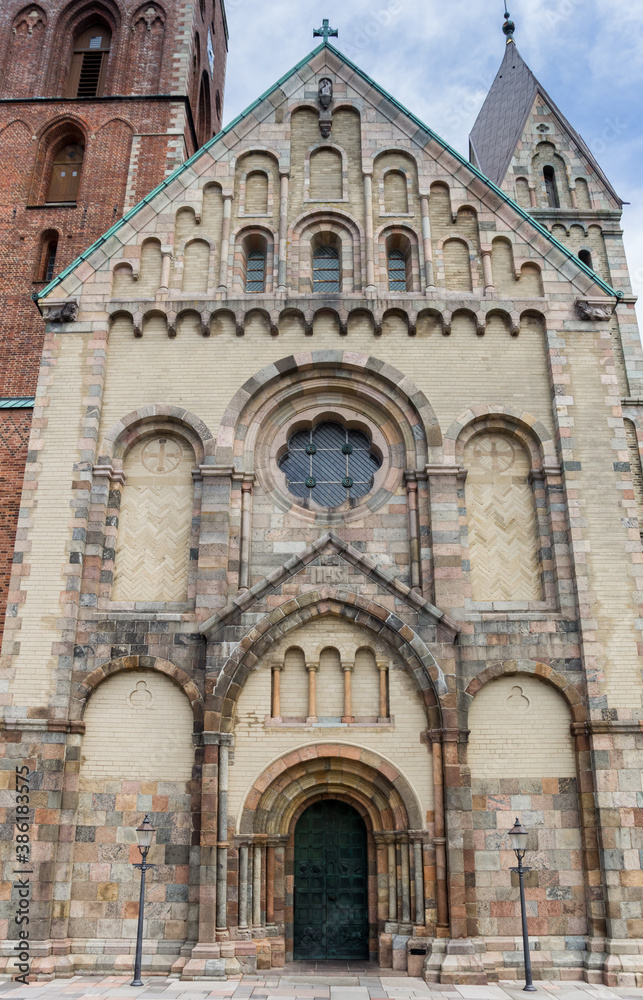 Front facade of the historic cathedral in Ribe, Denmark