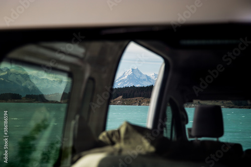 View of mount cook in new zealand through a van door window landscape artsy © Char Beck