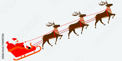 Santa Claus pulled by reindeers , Christmass illustration