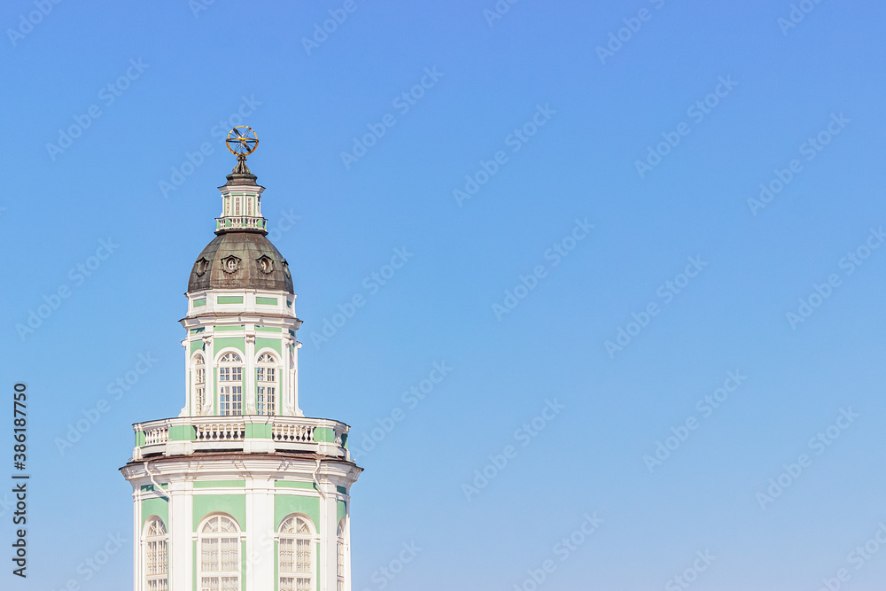 Interesting building in Saint Petersburg with an unusual steeple roof