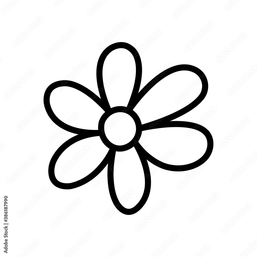 Flower icon. Black contour linear silhouette. Vector flat graphic hand drawn illustration. The isolated object on a white background. Isolate. Flower icon. Black contour linear silhouette. Vector flat graphic hand drawn illustration. The isolated object on a white background. Isolate.