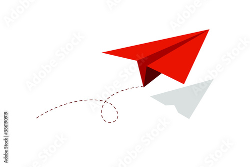 Paper plane flying. Travel concept, paper airplane path. Eps10 vector illustration.