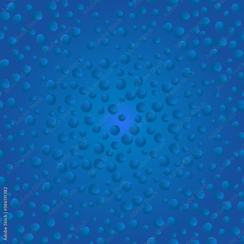 bubbles and drops on a blue background of a seamless pattern
