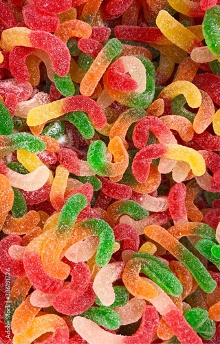 colourful gummie worm candy. background