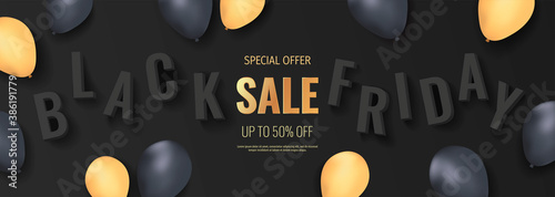 Promo sale flyer for Black friday. Shopping, Clothing store, Gifts, Supermarket, Order online, Sale concept. Vector illustration for poster, banner, flyer, advertising, promo, commercial.