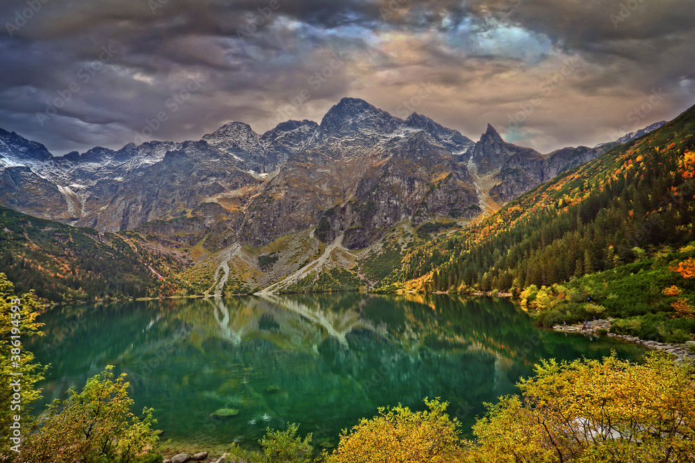 autumn view of the Sea Eye Lake in Polish mountains autumn view of the Sea Eye Lake in Polish mountains