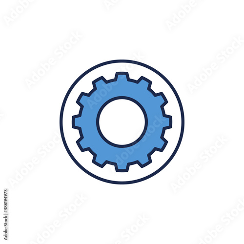 Blue Cog Wheel or Gear in Circle vector concept icon or logo element