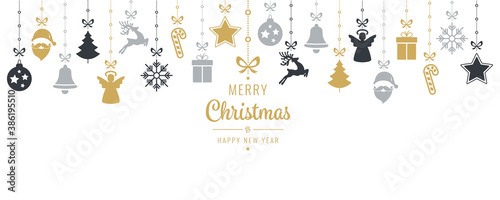 Christmas hanging elements on robe with wishes on white background
