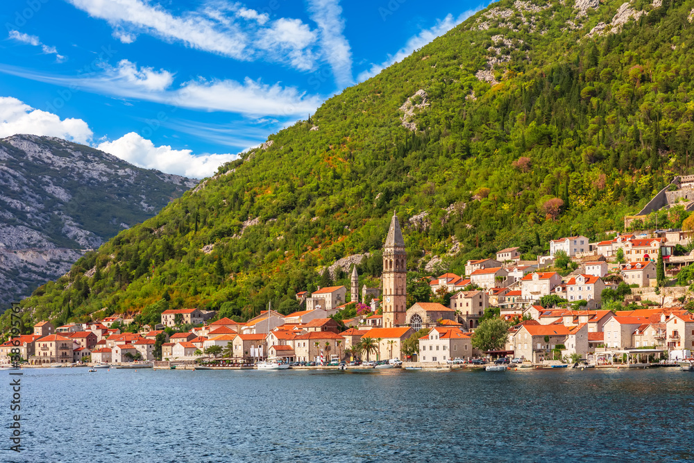 Perast old town view, the Bay of Kotor, Montenegro
