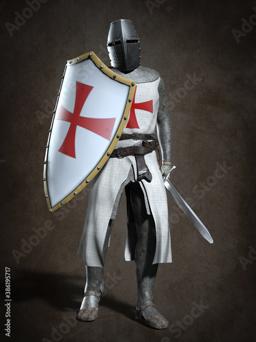 Schilderij op canvas Medieval knight Templar. 3d illustration