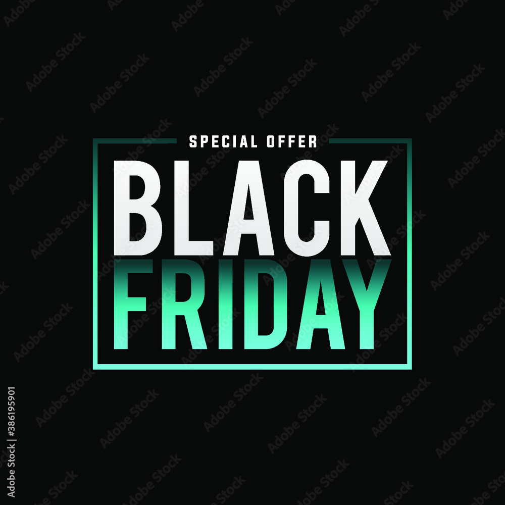 Special Offer Black Friday modern creative banner, sign, sale design concept, social media post with white and blue text on a dark background. 