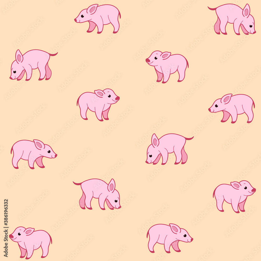Simple seamless trendy animal pattern with pig. Contour design vector print. Simple seamless trendy animal pattern with pig. Contour design vector print.