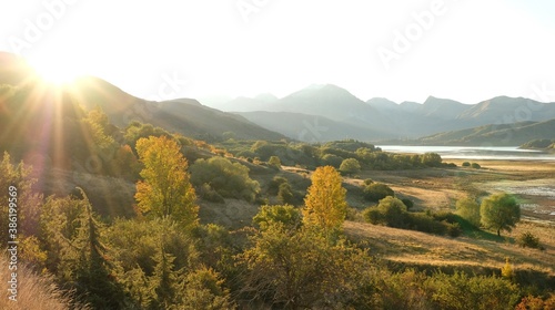 Gran Sasso e Monti della Laga National Park, sunrise on Lake Campotosto 
