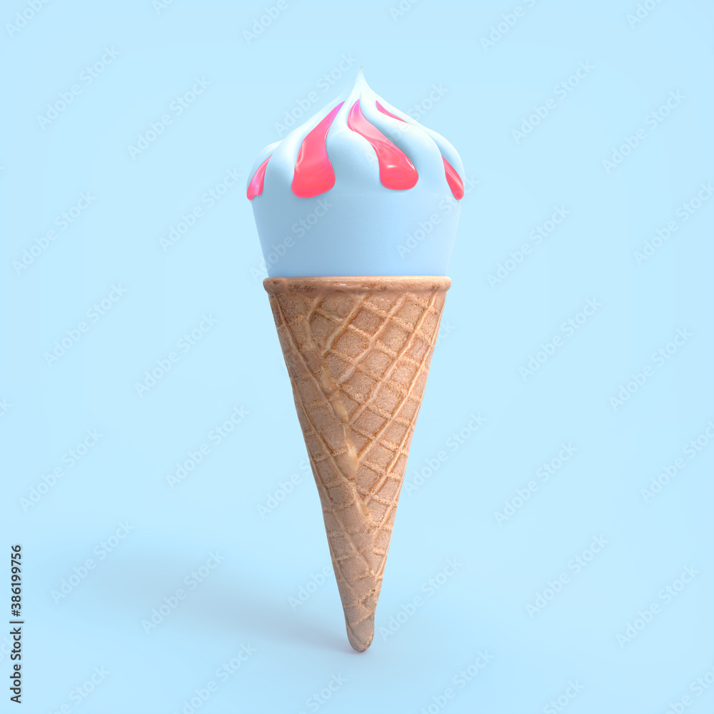 Blue icecream 3D illustration isolated on blue BG