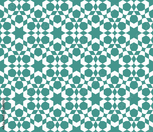 Seamless geometric ornament based on traditional islamic art.Turquoise blue color.