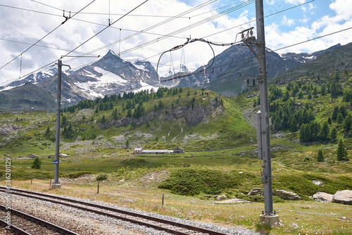 Bernina, Switzerland - July 22, 2020: View of Bernina Lagalb train stop