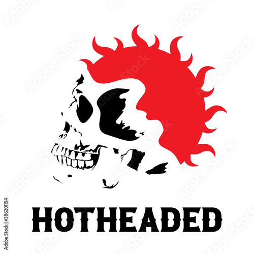 Skull with red flaming of sun, hotheaded.