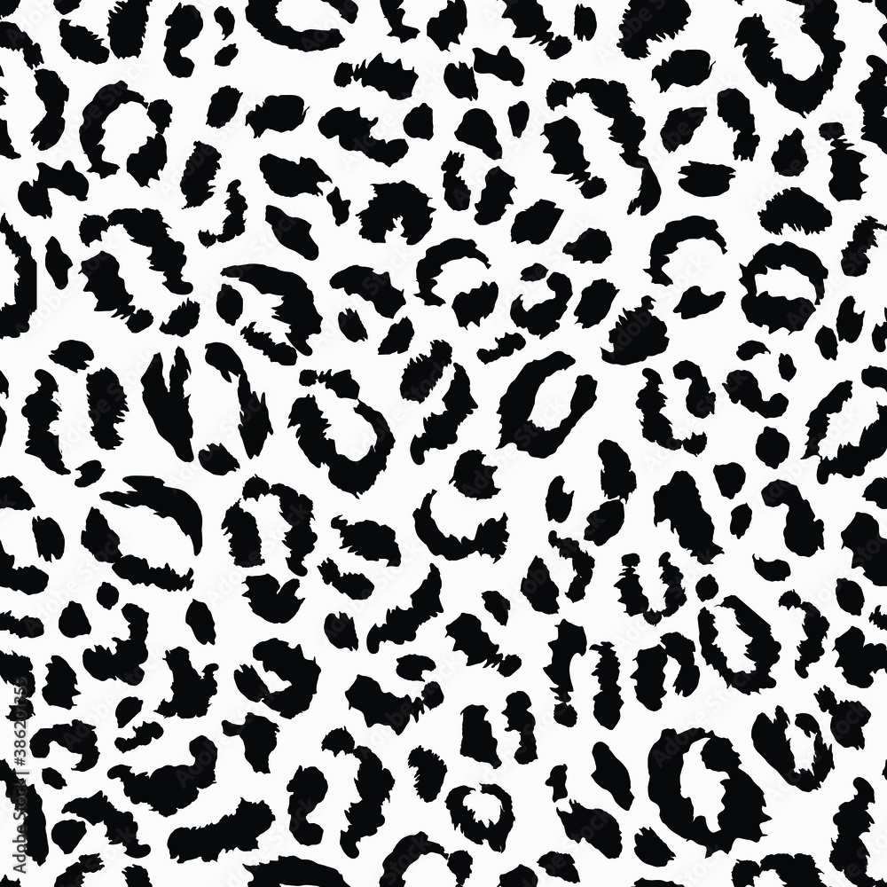 Snow leopard black and white print seamless pattern