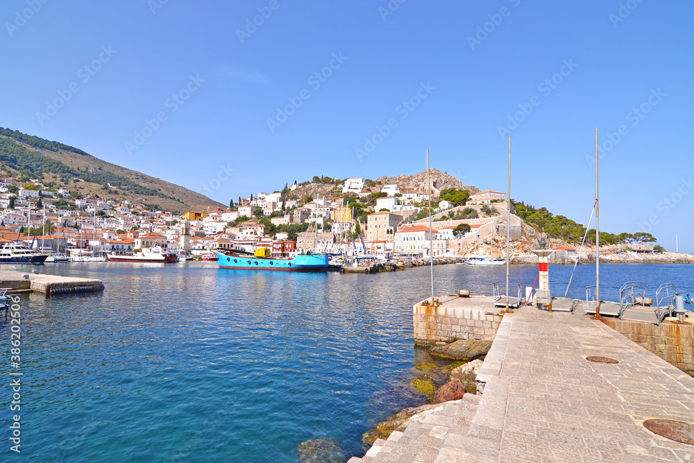scenery of Hydra island Saronic Gulf Greece
