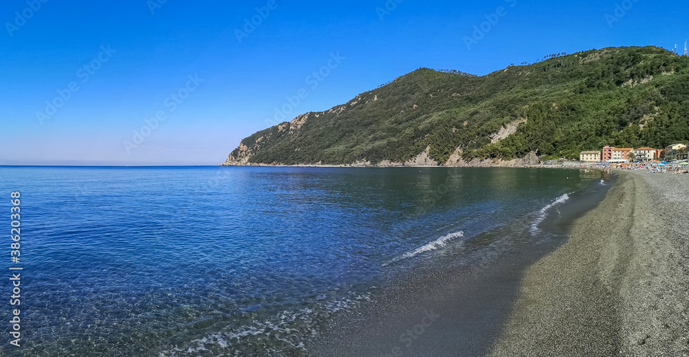 Ultra wide panorama of the beach of Riva Trigoso