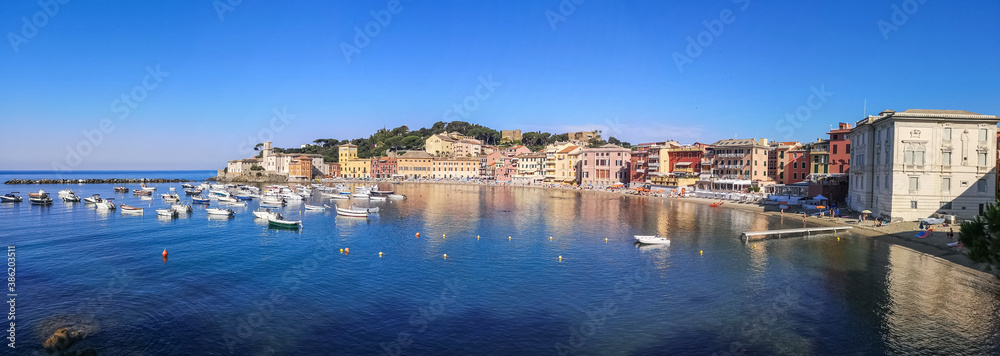 Ultra wide panorama of the Bay of Silence in Sestri Levante Ultra wide panorama of the Bay of Silence in Sestri Levante