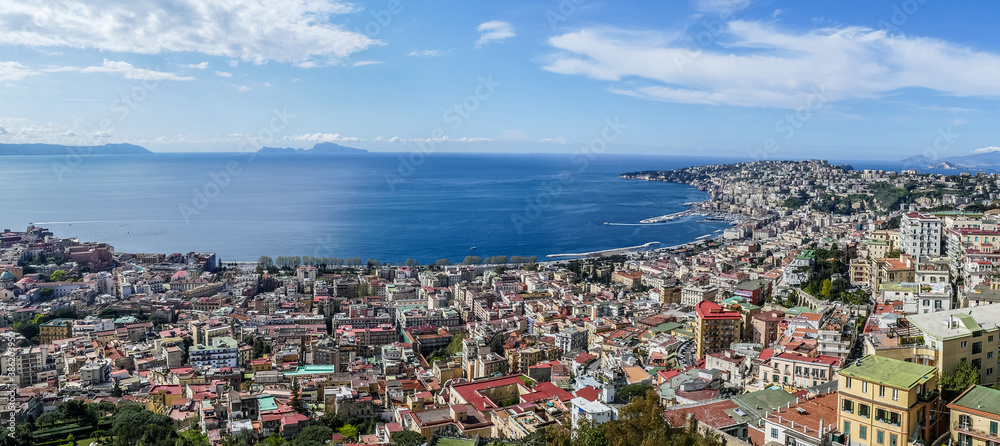 Aerial ultra wide panorama of the Gulf of Naples