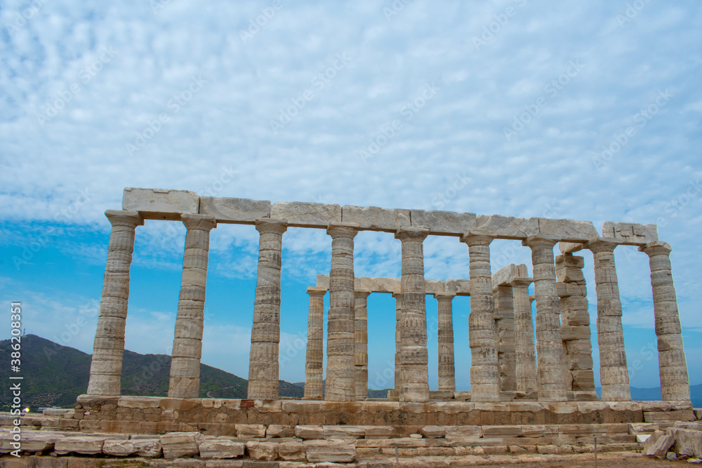 Fototapeta premium Poseidon Temple at Cape Sounion in Greece near Athens, Ancient architecture in Peloponnese 
