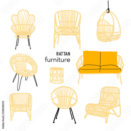 Rattan furniture vector illustration photo