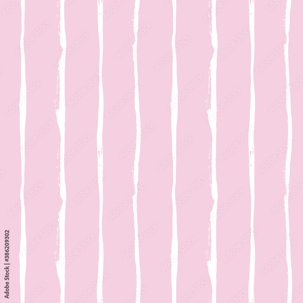 Pink handrawn lines on white background. Seamless pattern of white brush strokes. Art background of stripes