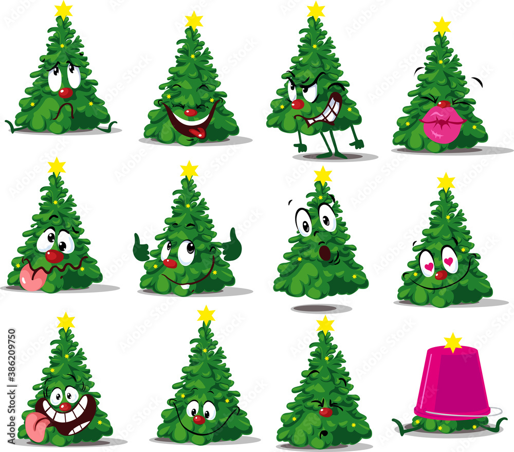 Christmas Tree Funny Vector Cartoon Sticker Vector Illustration Emoticon