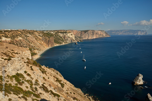 Cape Fiolent Crimean peninsula rocks in the beautiful blue sea