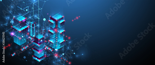 Isometric big data concept, database. Abstract technology background. Vector illustration