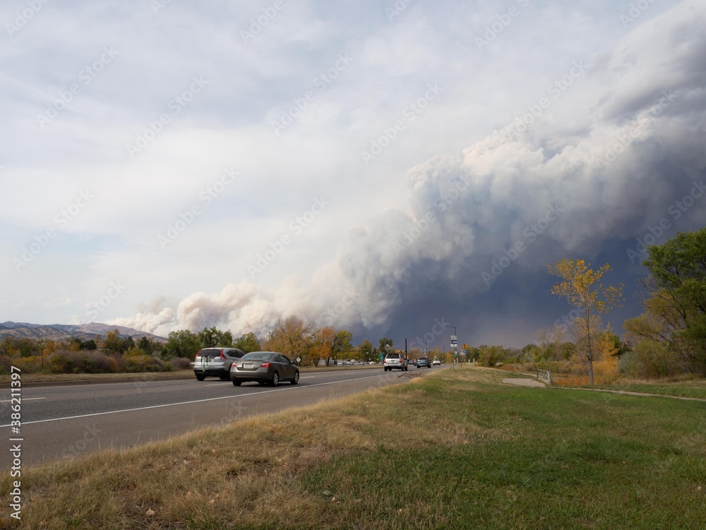 Boulder, CO 10-17-2020: Calwood Fire, Forest Fire about 1 mile east of the fire
