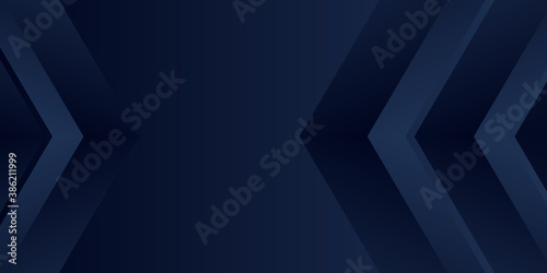 Dark blue abstract presentation background with 3D overlap arrow shape layer