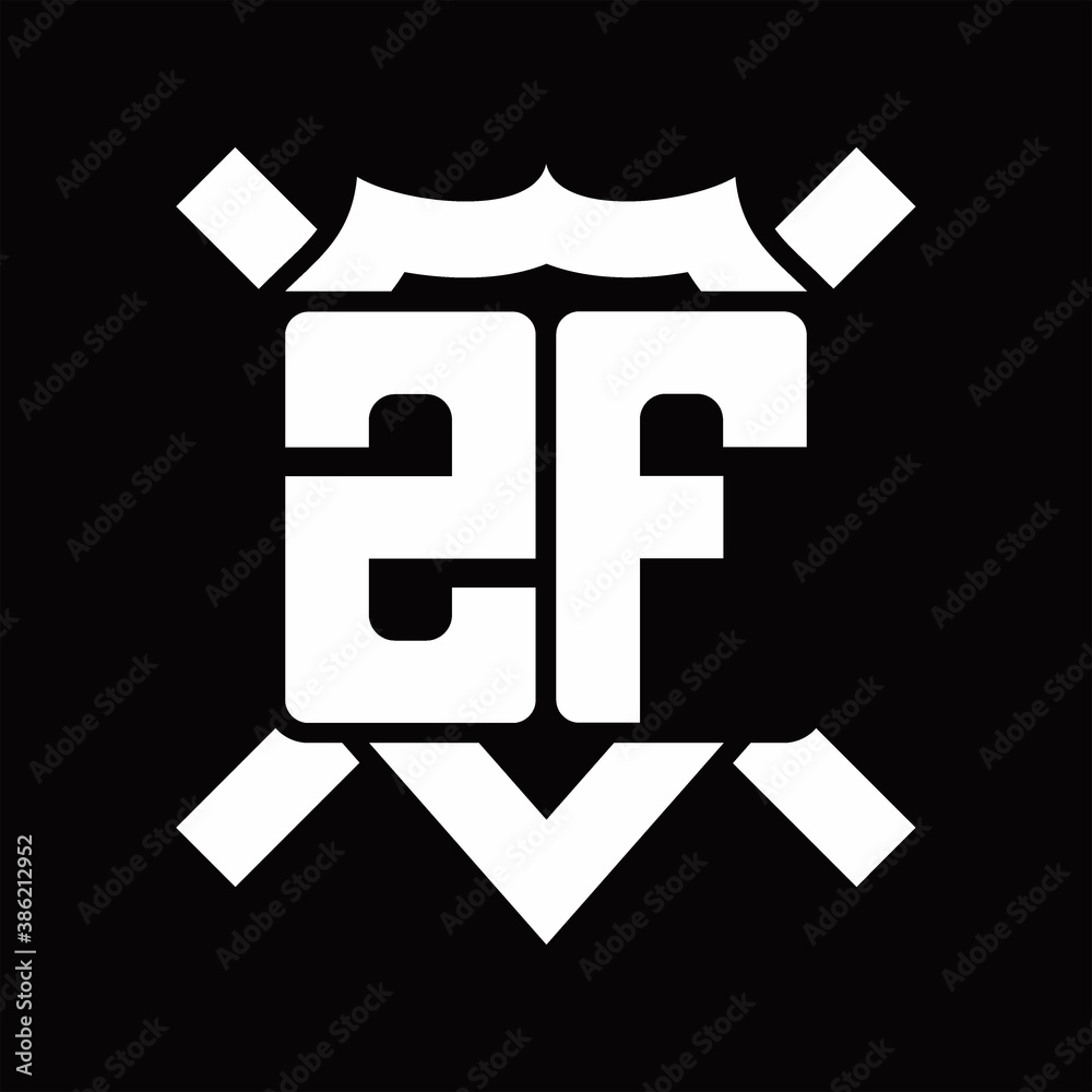 ZF Logo monogram isolated on shield shape with rounded line ZF Logo monogram isolated on shield shape with rounded line