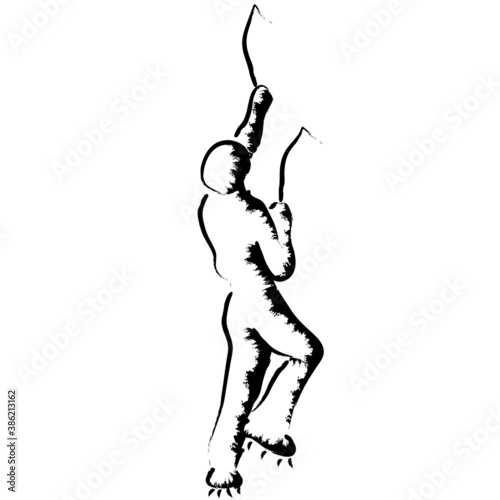 Ice climbing, climber stylized vector illustration