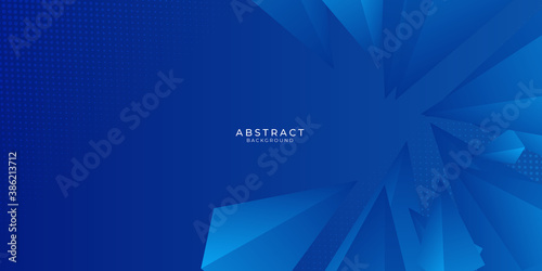 Modern blue abstract presentation background with 3D triangle shape element as border for design banner illustrator