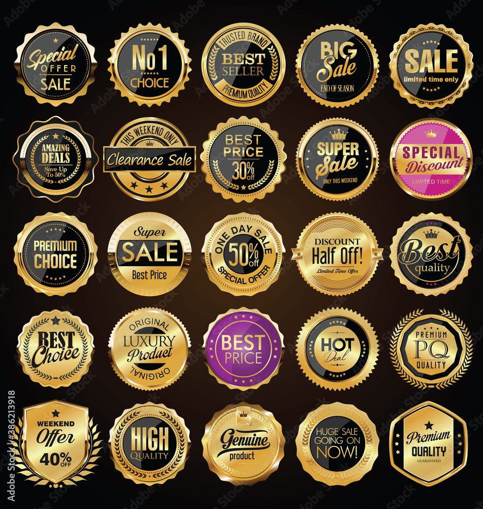 Naklejka premium Retro vintage golden badges and labels collection 