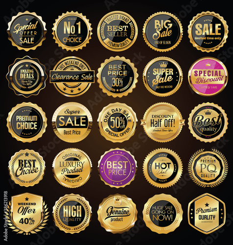 Retro vintage golden badges and labels collection 