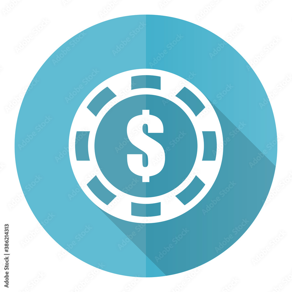 Casino chip blue vector icon, flat design illustration in eps 10 Casino chip blue vector icon, flat design illustration in eps 10