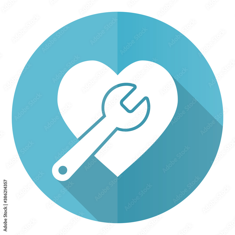 Wrench and heart blue vector icon, flat design illustration in eps 10 Wrench and heart blue vector icon, flat design illustration in eps 10