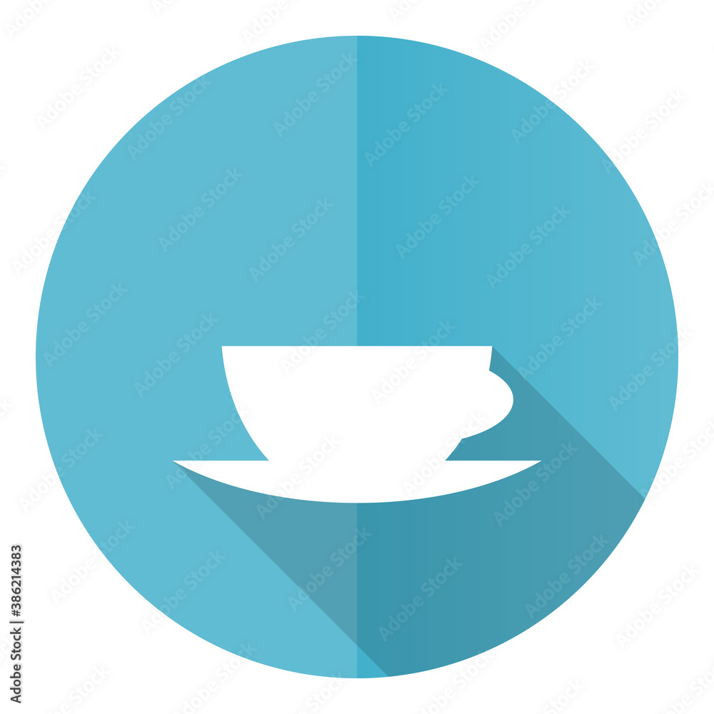 Cofeee vector icon, flat design blue round web button isolated on white background Cofeee vector icon, flat design blue round web button isolated on white background