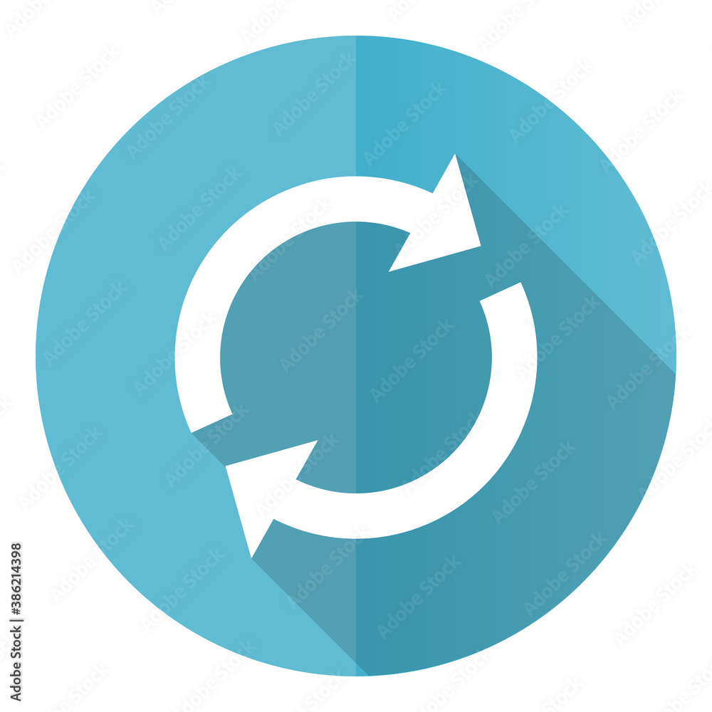 Reload vector icon, flat design blue round web button isolated on white background Reload vector icon, flat design blue round web button isolated on white background
