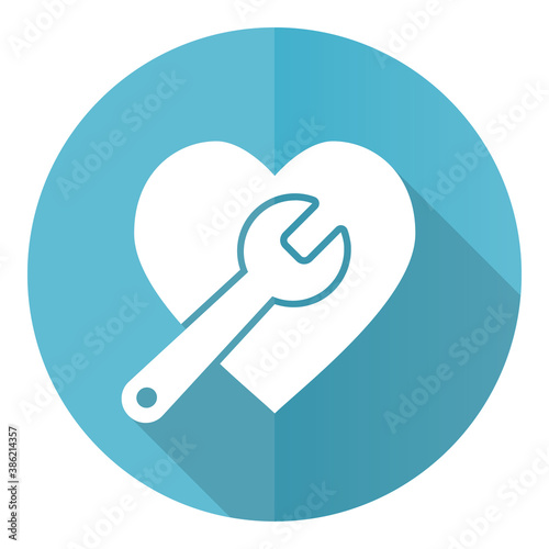 Wrench and heart blue vector icon, flat design illustration in eps 10