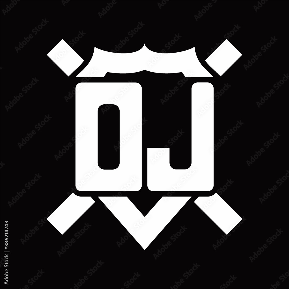 DJ Logo monogram isolated on shield shape with rounded line DJ Logo monogram isolated on shield shape with rounded line