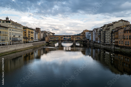 A view of the Arno from a bridge in Florence