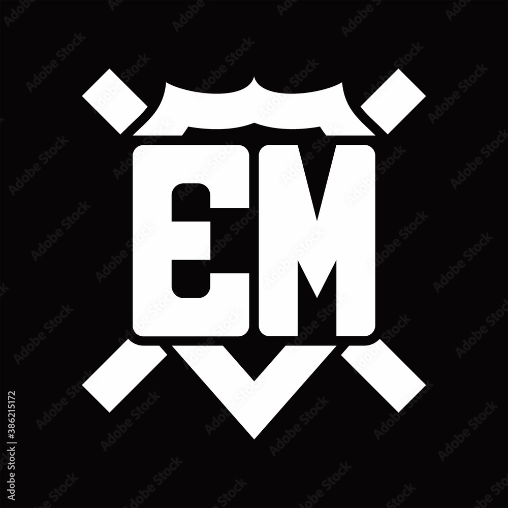 EM Logo monogram isolated on shield shape with rounded line EM Logo monogram isolated on shield shape with rounded line