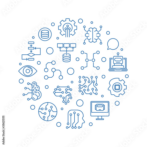 Artificial and Machine Intelligence concept vector circular line illustration