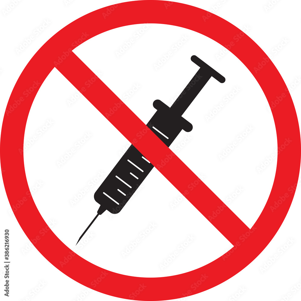 No needles warning sign. It indicates to prevent injury from sharp