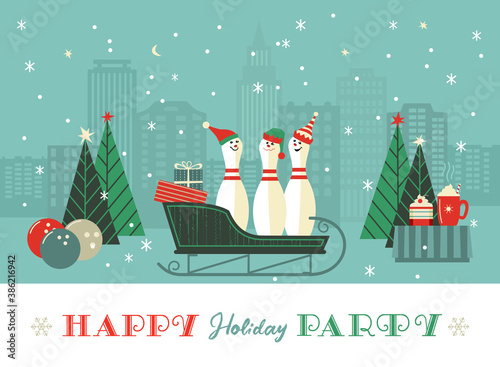 Cute Christmas bowling pins in sleigh illustration